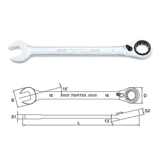 Cờ Lê Vòng Miệng Tự Động 15° Toptul ABAF0909